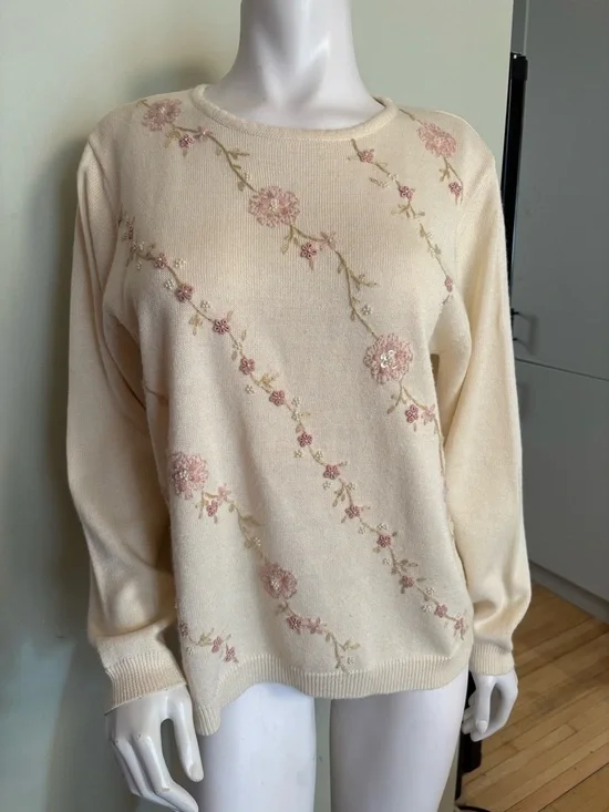 Vintage Alfred Dunner Floral Embroidered Metallic Sweater - Picture 1 of 11